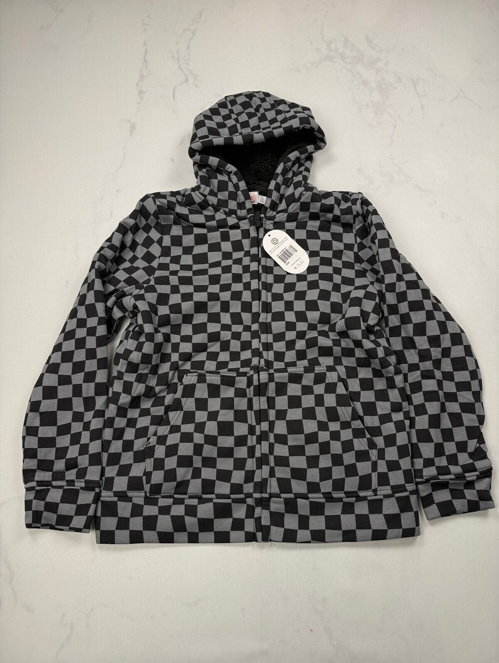 Wonder Nation Checkerboard Hoodie Black Modern Streetwear - Boys XL